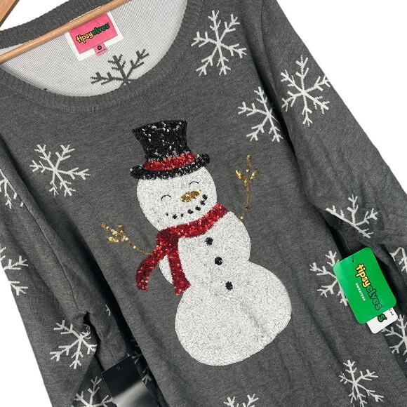 TIPSY ELVES Women's 3X Gray Sequin Snow Day Snowman Ugly Christmas Sweater NWT - Picture 1 of 9